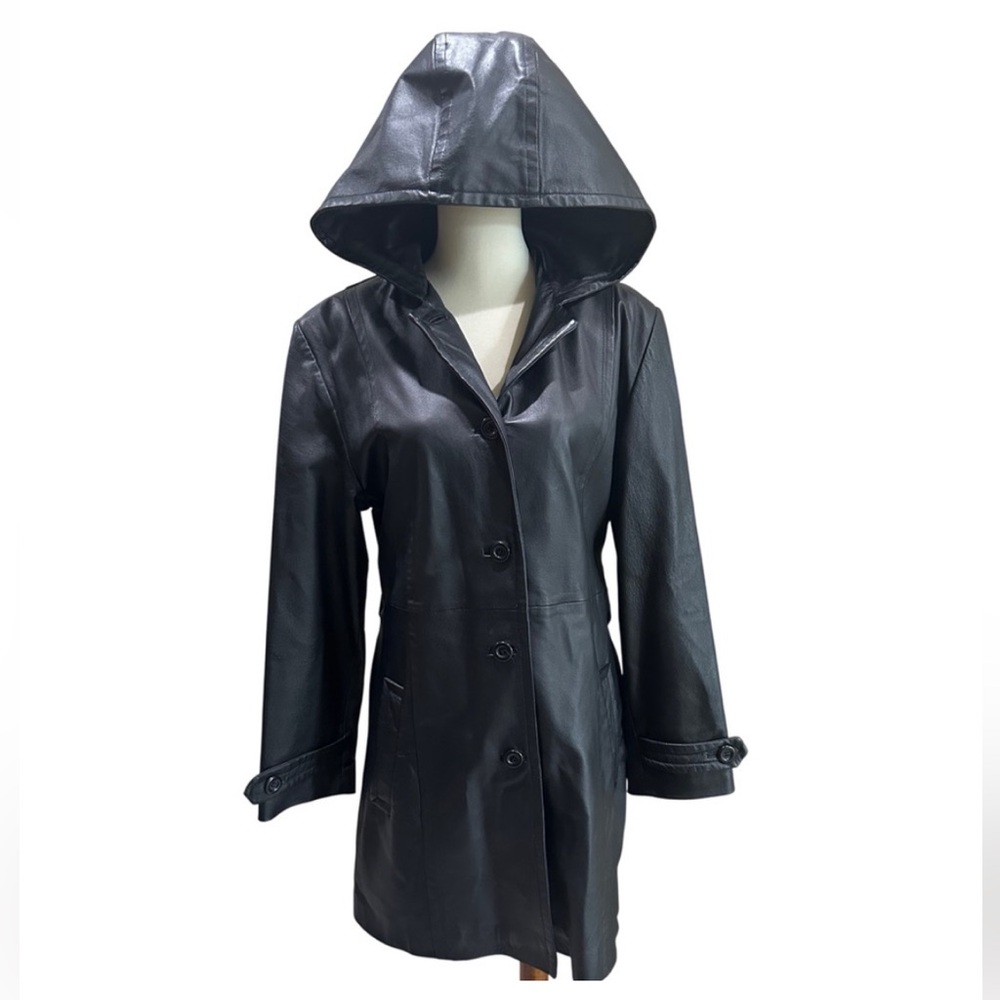 BAGATELLE Vintage Black Hooded Genuine Leather Jacket Womens US Large
